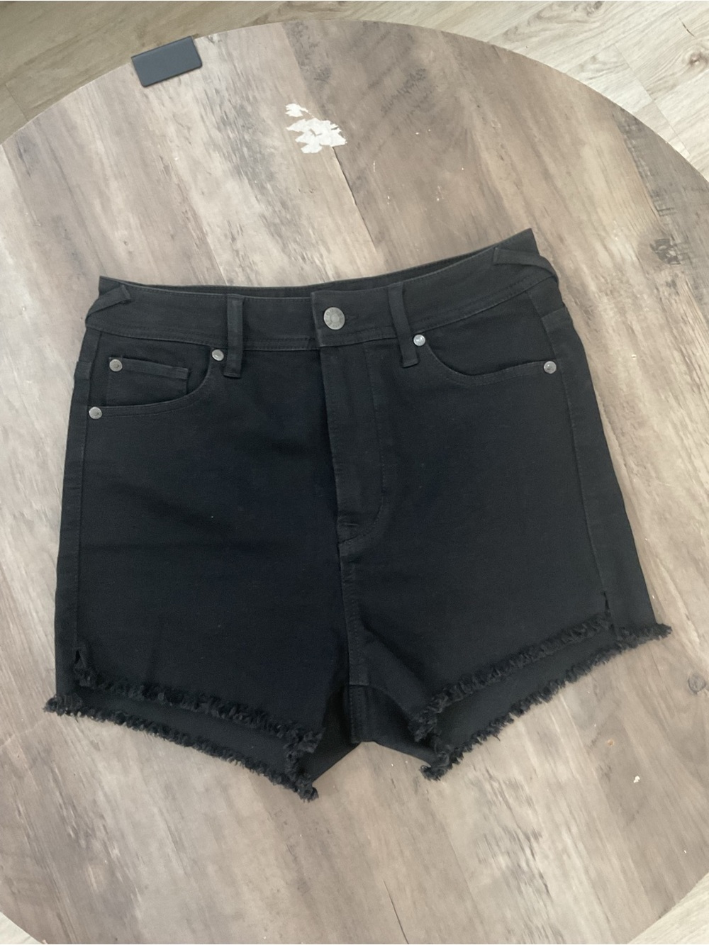Guess Black High-Rise Frayed Hem Denim Shorts